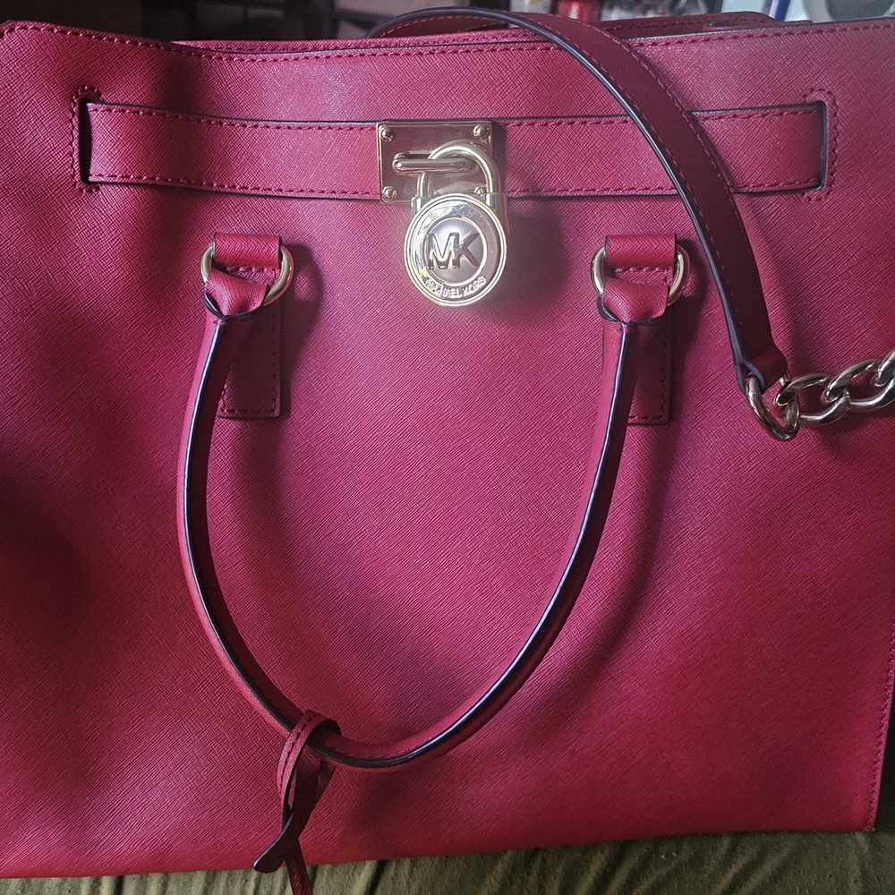 Michael Kors Red Structured Totes with Silver Accents